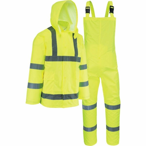 West Chester Protective Gear Protective Gear 2XL 3-Piece Hi-Vis Yellow Rain Suit 44033/2XL